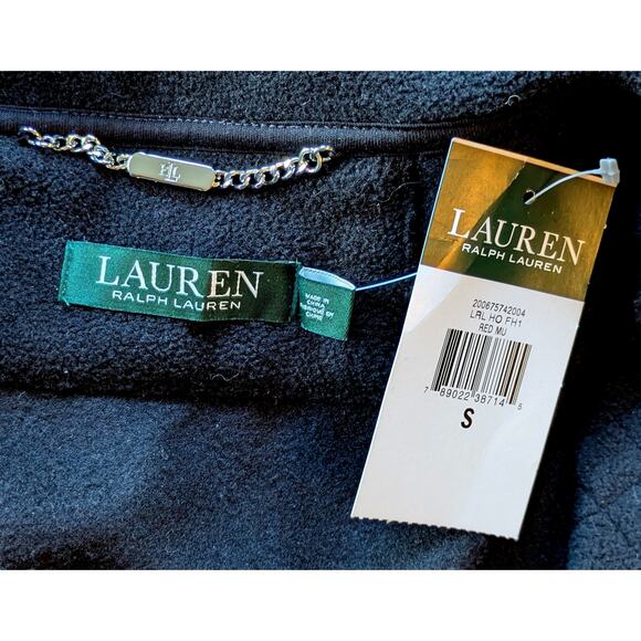 NEW Lauren Ralph Lauren Fleece Jacket Small Black Red Quilted Full Zip Frontt - Picture 9 of 10